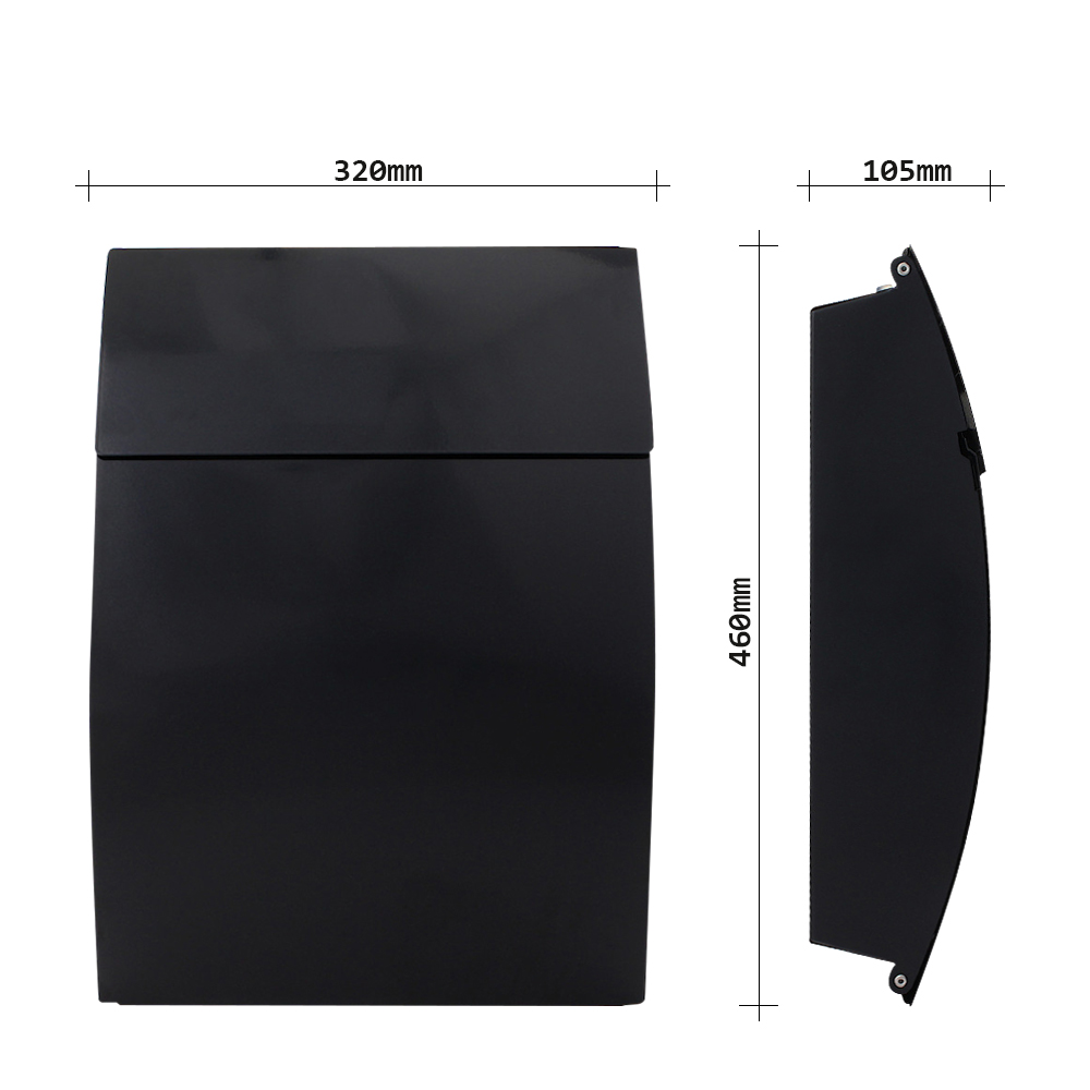 rottner-briefkasten-harrow-schwarzgrau-t05745_abmessungen Rottner Briefkasten Harrow schwarzgrau