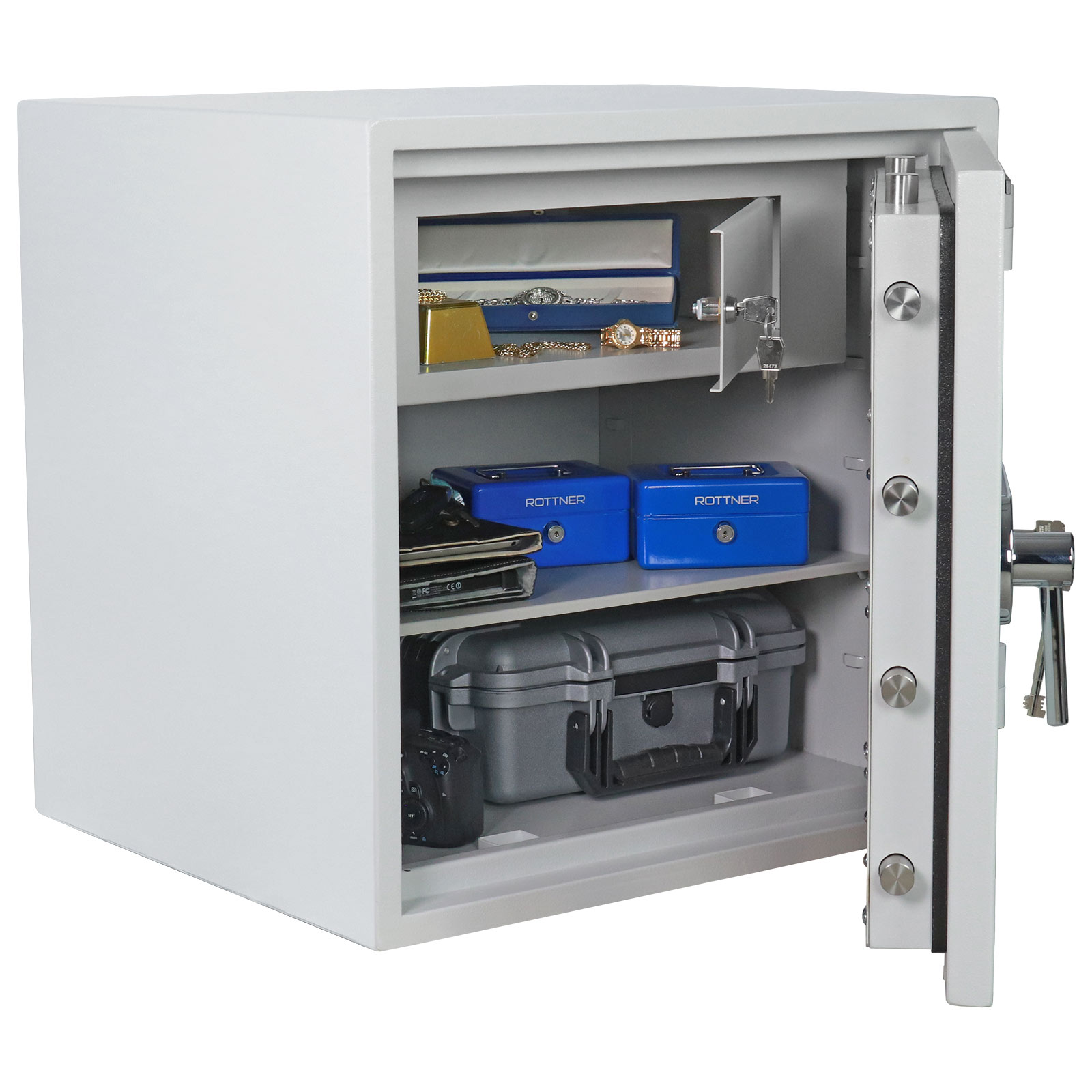 rottner-feuersicherer-wertschutzschrank-opal-fire-opd-65-it-premium-doppelbartschloss-t05633_inhalt2 Rottner Wertschutzschrank EN1 Opal Fire OPD-65 IT Doppelbartschloss lichtgrau