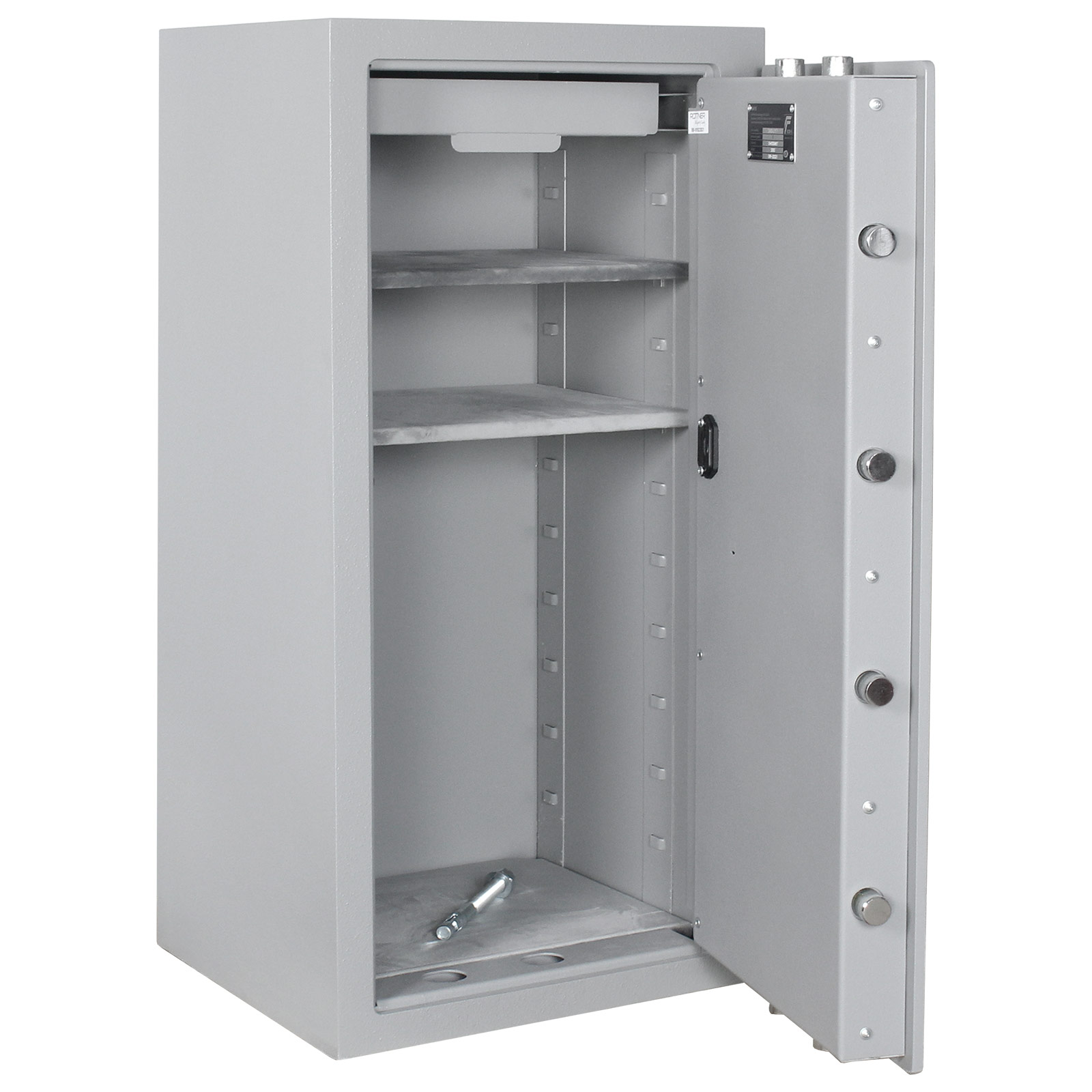 rottner-wertschutzschrank-en1-steel-90-db-lichtgrau-t06459_offen.jpeg Rottner Wertschutzschrank EN1 STEEL 90  Doppelbartschloss lichtgrau
